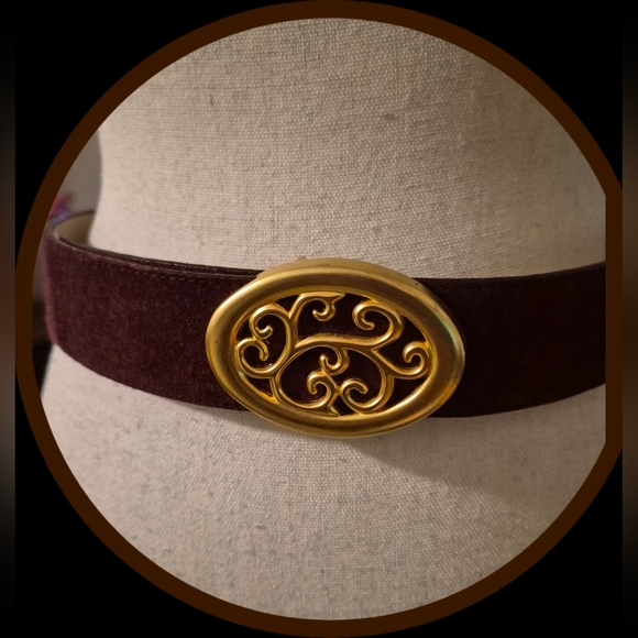 Talbots Burgandy Suede Belt w/ Goldtone Buckle - Picture 1 of 7